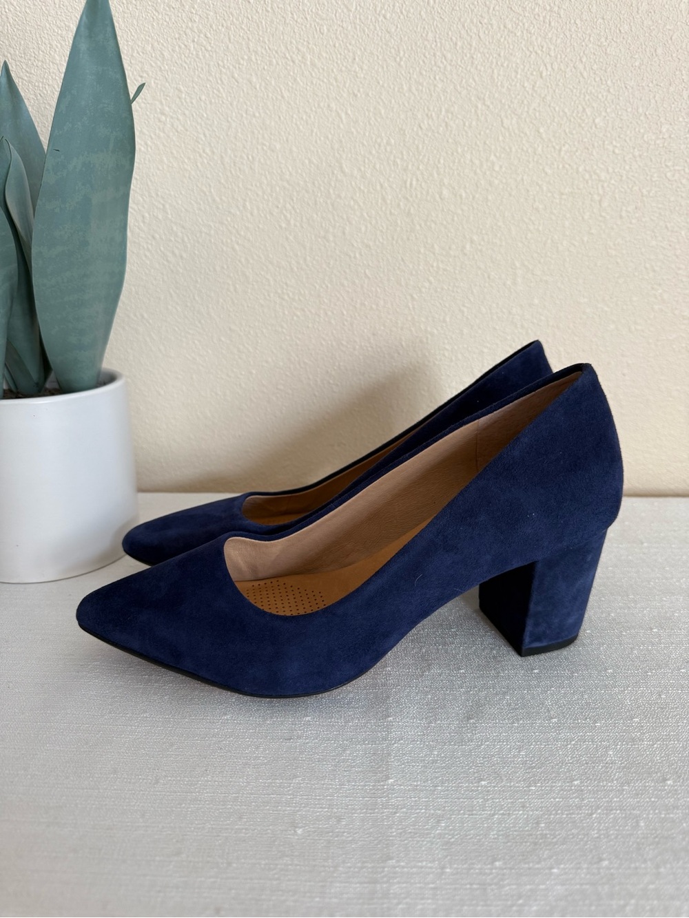 New Corso Como Navy/Purple Suede Mid Block Heel Pumps - Women - Picture 6 of 12